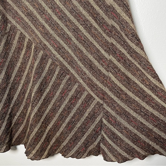 VTG 90s Women Midi Skirt Large Brown Academia Pull On Chevron Stripe A-Line - Picture 5 of 6